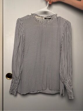 Zara Black and White Micro-Pattern Long-Sleeve Blouse